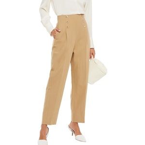 Sandro Parisale Button-embellished Cotton And Linen-blend Tapered Pants